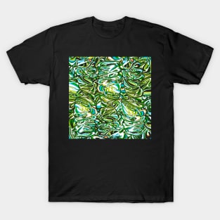 Pond Pour - Funky Green Pattern - Paint Pour Art - Unique and Vibrant Modern Home Decor for enhancing the living room, bedroom, dorm room, office or interior. Digitally manipulated acrylic painting. T-Shirt